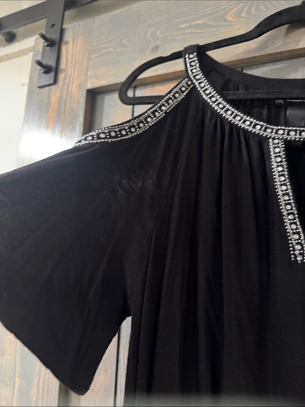 INC International Concepts Black Cold-Shoulder Embellished Halter Top - Picture 2 of 3